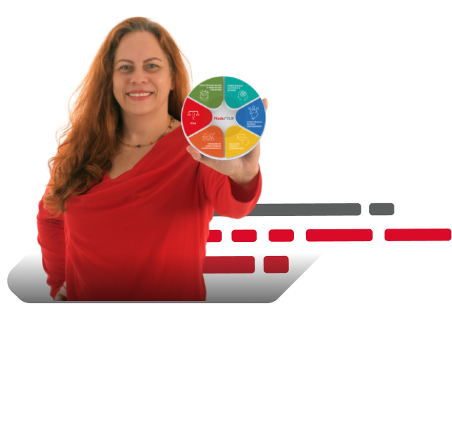 Imagem da Coordenadora Profa. Dra. Suelene Silva Piva segurando o símbolo das IATs do programa MackSTLR. 
