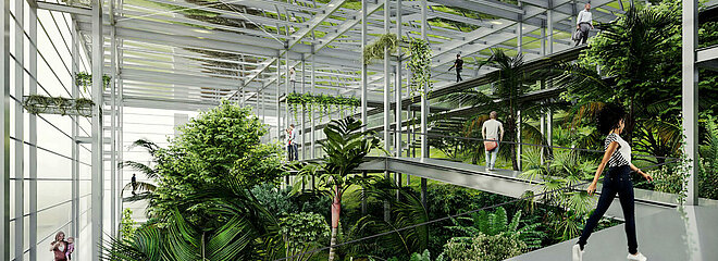 Foto do projeto. Tema: Pavilhão com Estufa para Parque Botânico