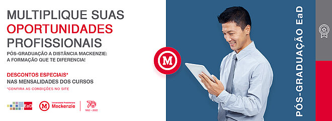 Banner da Pós-Graduação EaD do Mackenzie que está com inscrições abertas