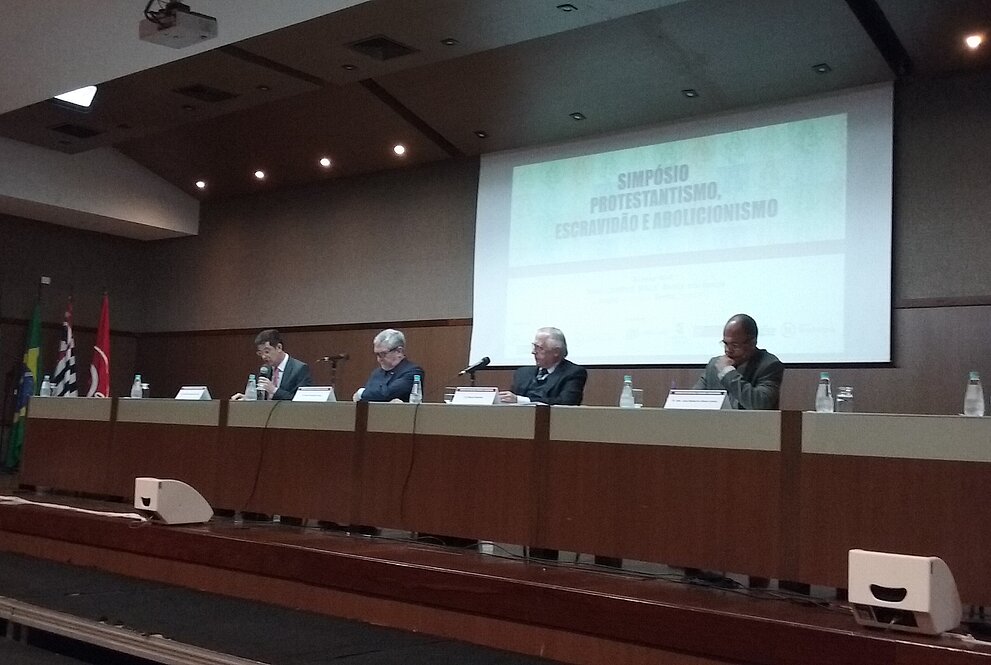 Palestrantes Valdinei Aparecido Ferreira,  Ítalo Francisco Curcio, Marcel Mendes e José Roberto Alves Loiola, respectivamente