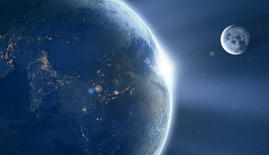 vista distante da Terra e da Lua