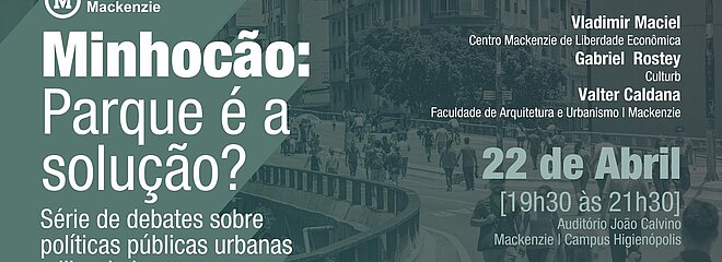 Banner do evento, com foto do Minhocão por trás.