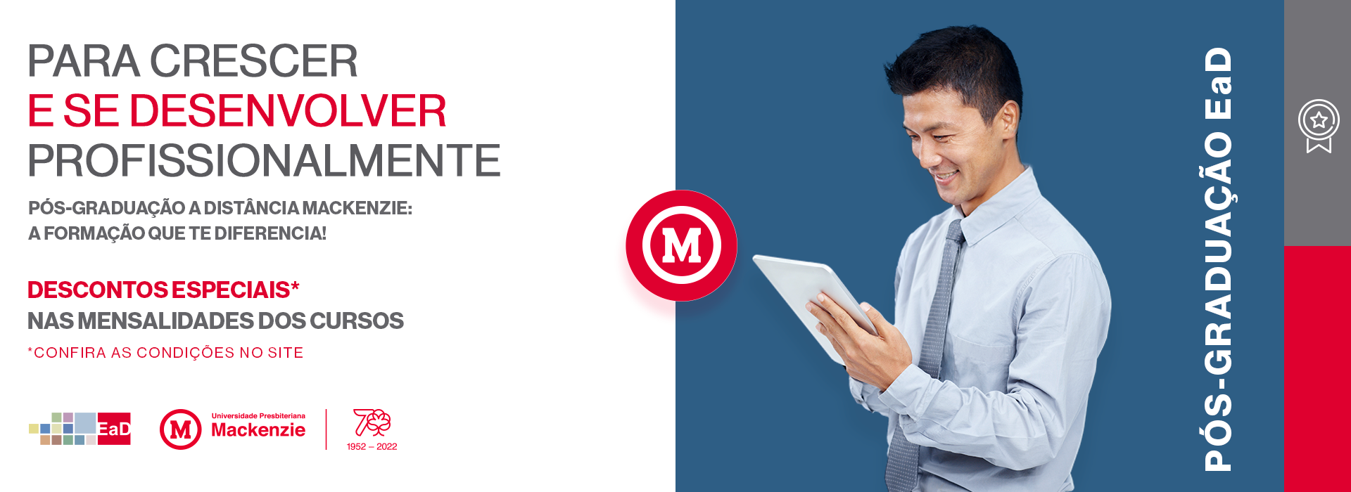Banner para Pós-Graduação EaD no Mackenzie.