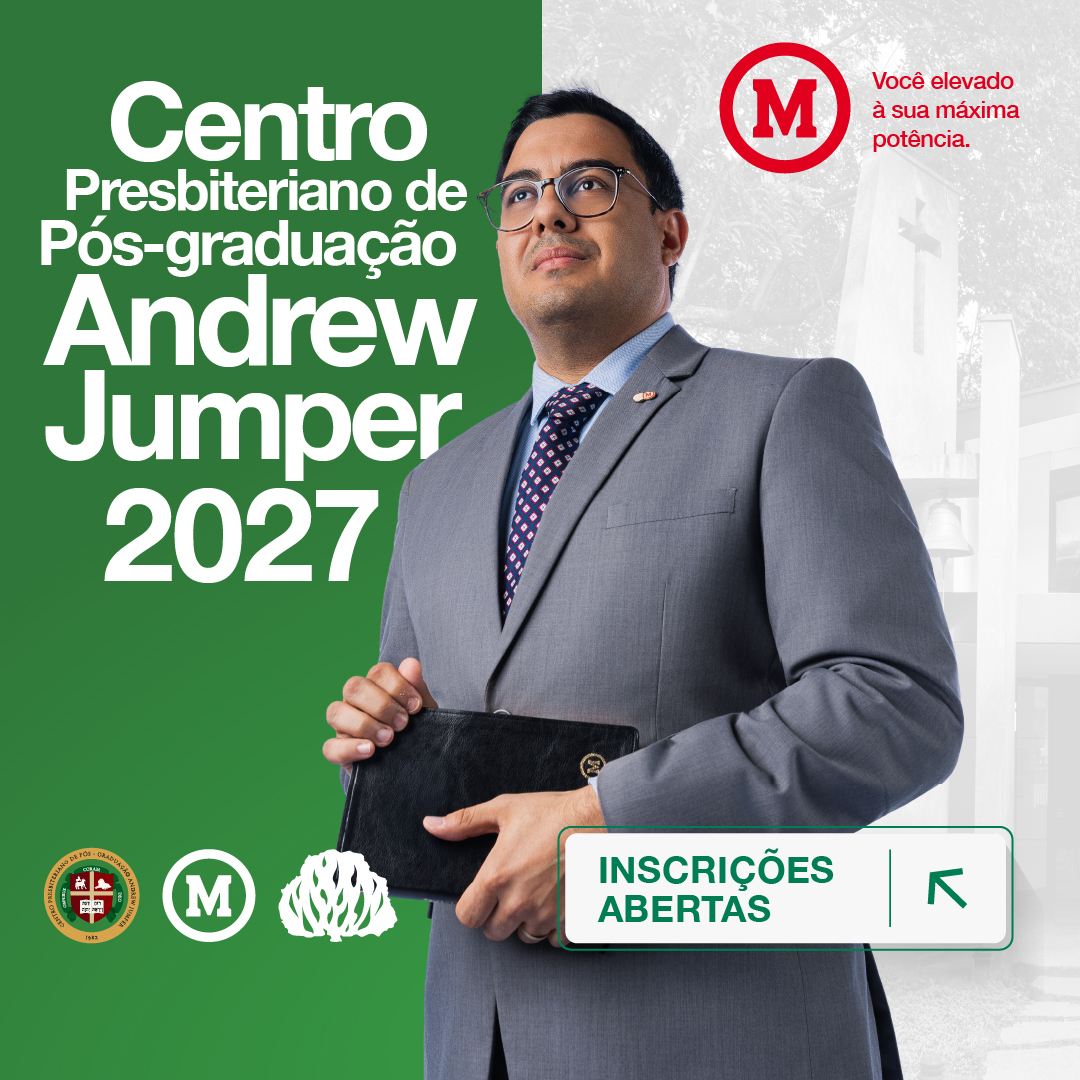 Banner do curso de Pós-graduação Andrew Jumper 2027 do Centro Presbiteriano de Pós-graduação, com inscrições abertas.